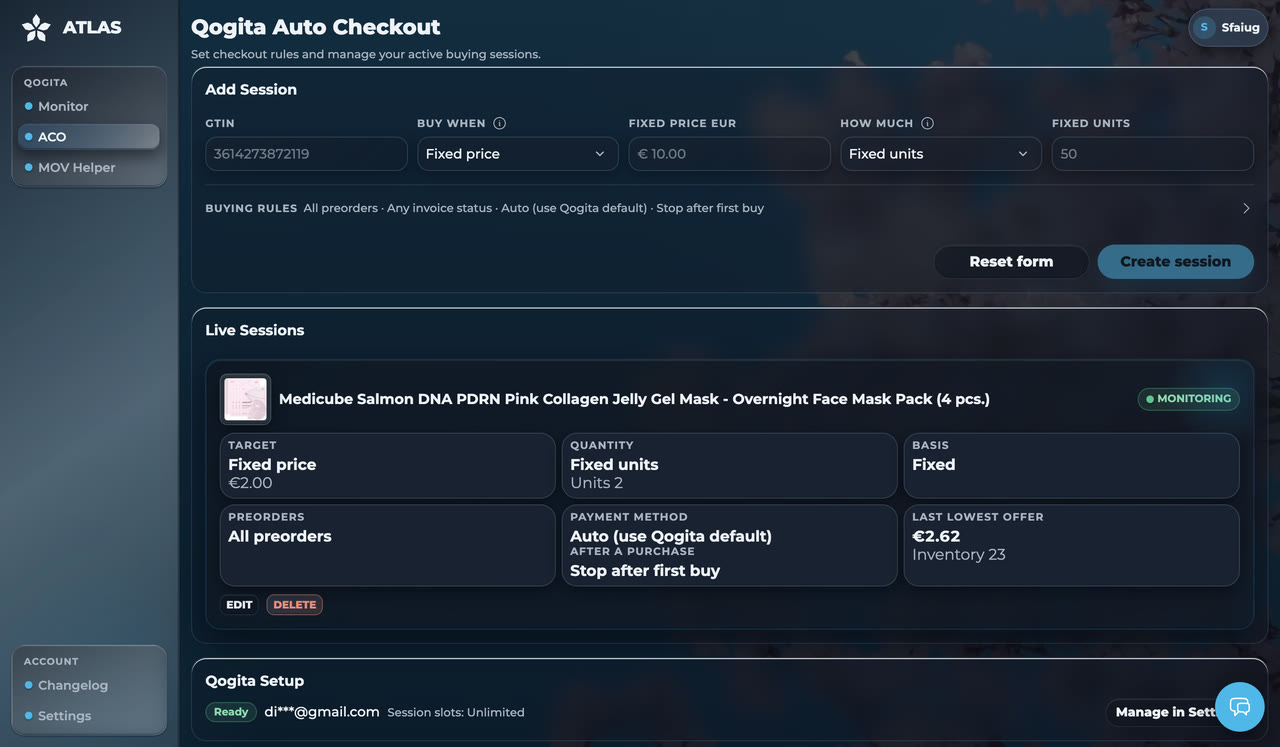 ATLAS Qogita Auto Checkout — a target-price session buying on Qogita
